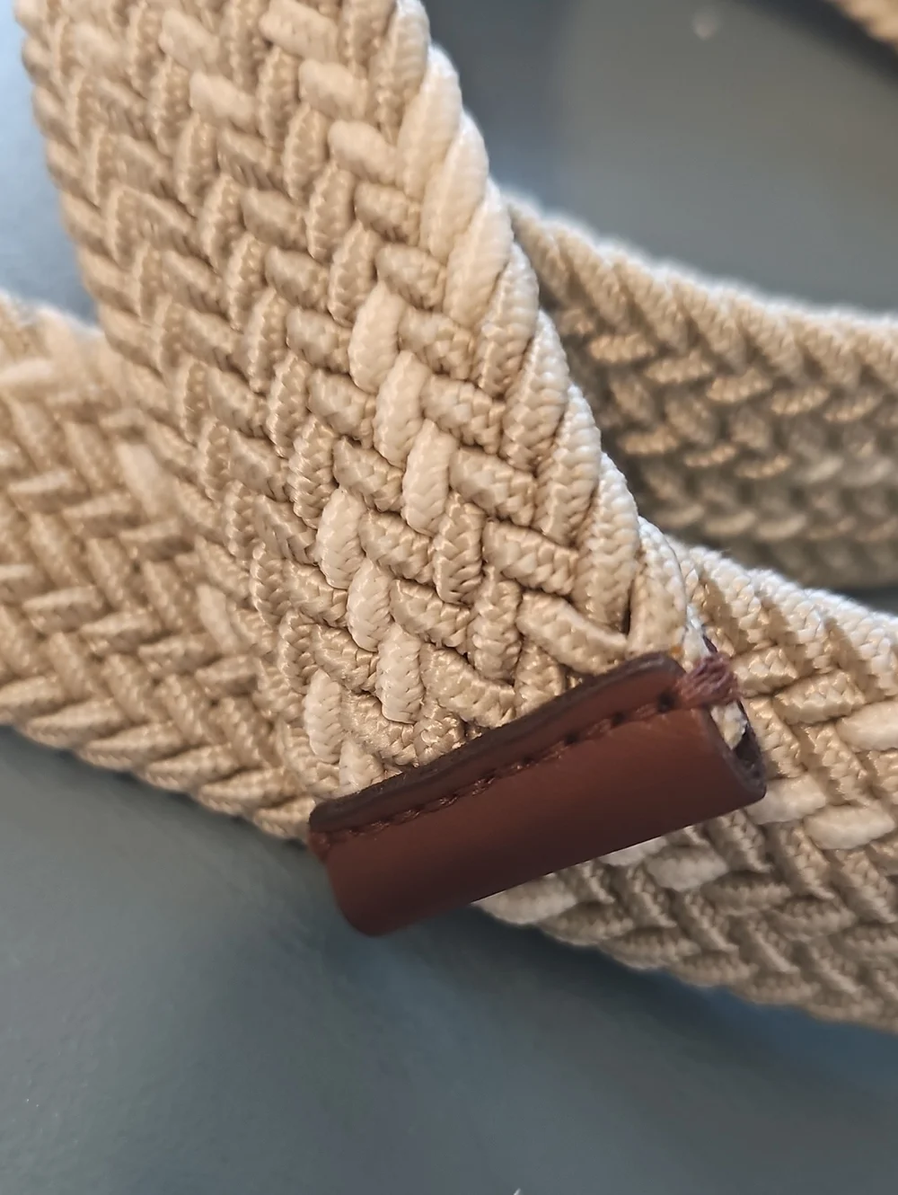 GAP Braided Elastic Stretch Belt Mens Size L Khaki Beige Woven Casual Classic